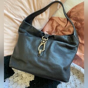 LARGE DOONEY AND BOURKE FLAP TOP BAG WITH LOGO CLIP | PINK STRIPED LINING